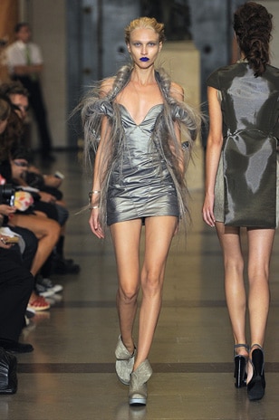 model on catwalk silverdress