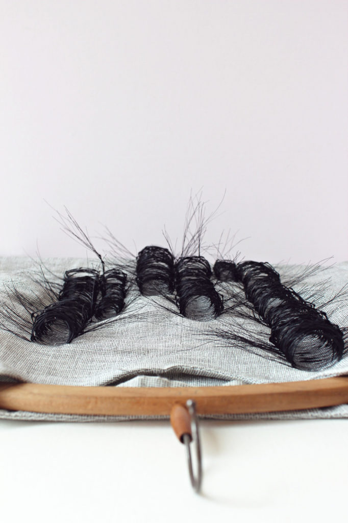 linen t-shirt with handwoven curls